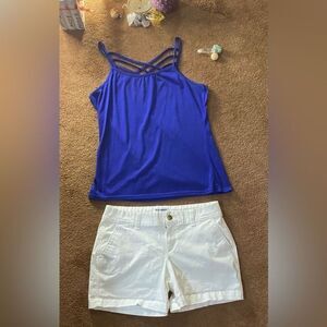 White Shorts & Blue Tank
Old navy shorts & Criss Cross Top 
Vacation Clothes
